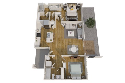 Floor plan for 2 beds, 2 baths, 1072 sqft